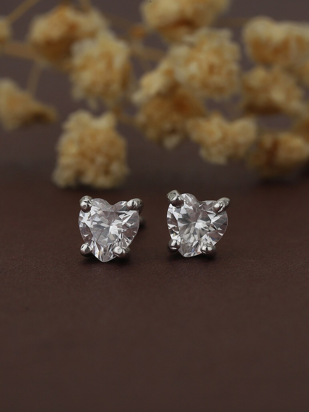 

VANBELLE Silver-Toned Heart Shaped Studs Earrings