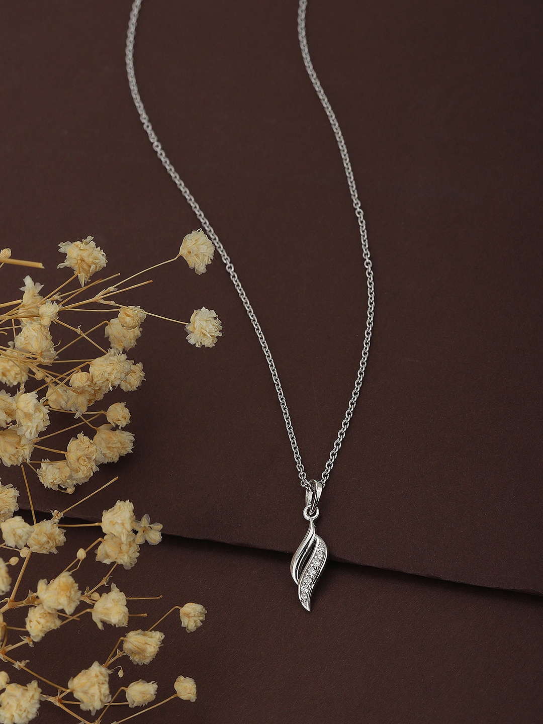 

VANBELLE Silver-Toned & White Sterling Silver Rhodium-Plated Handcrafted Necklace