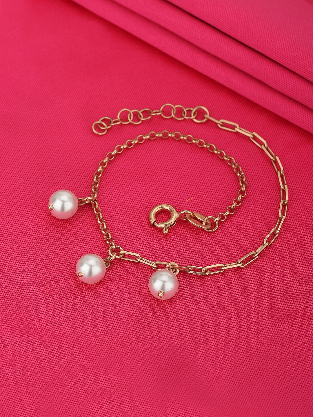 

VANBELLE Women White Sterling Silver Rose Gold-Plated Link Bracelet
