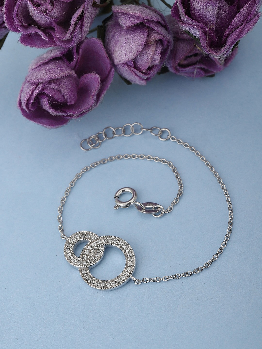 

VANBELLE Women Silver-Toned & White Sterling Silver Cubic Zirconia Rhodium-Plated Link Bracelet