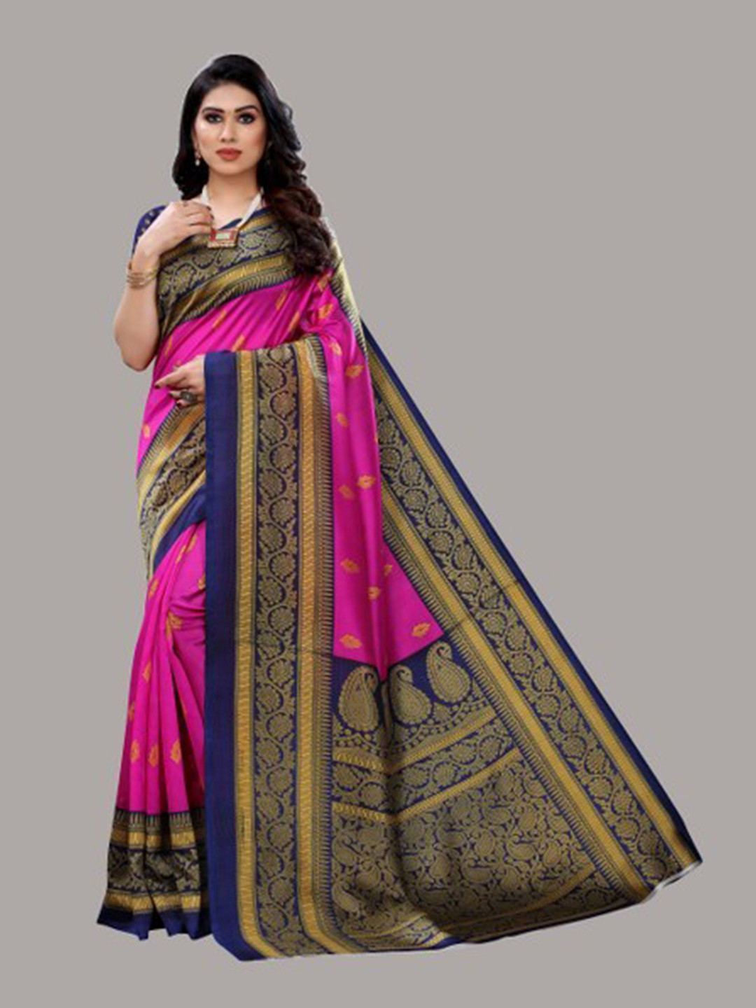 

Yashika Pink & Blue Paisley Art Silk Saree