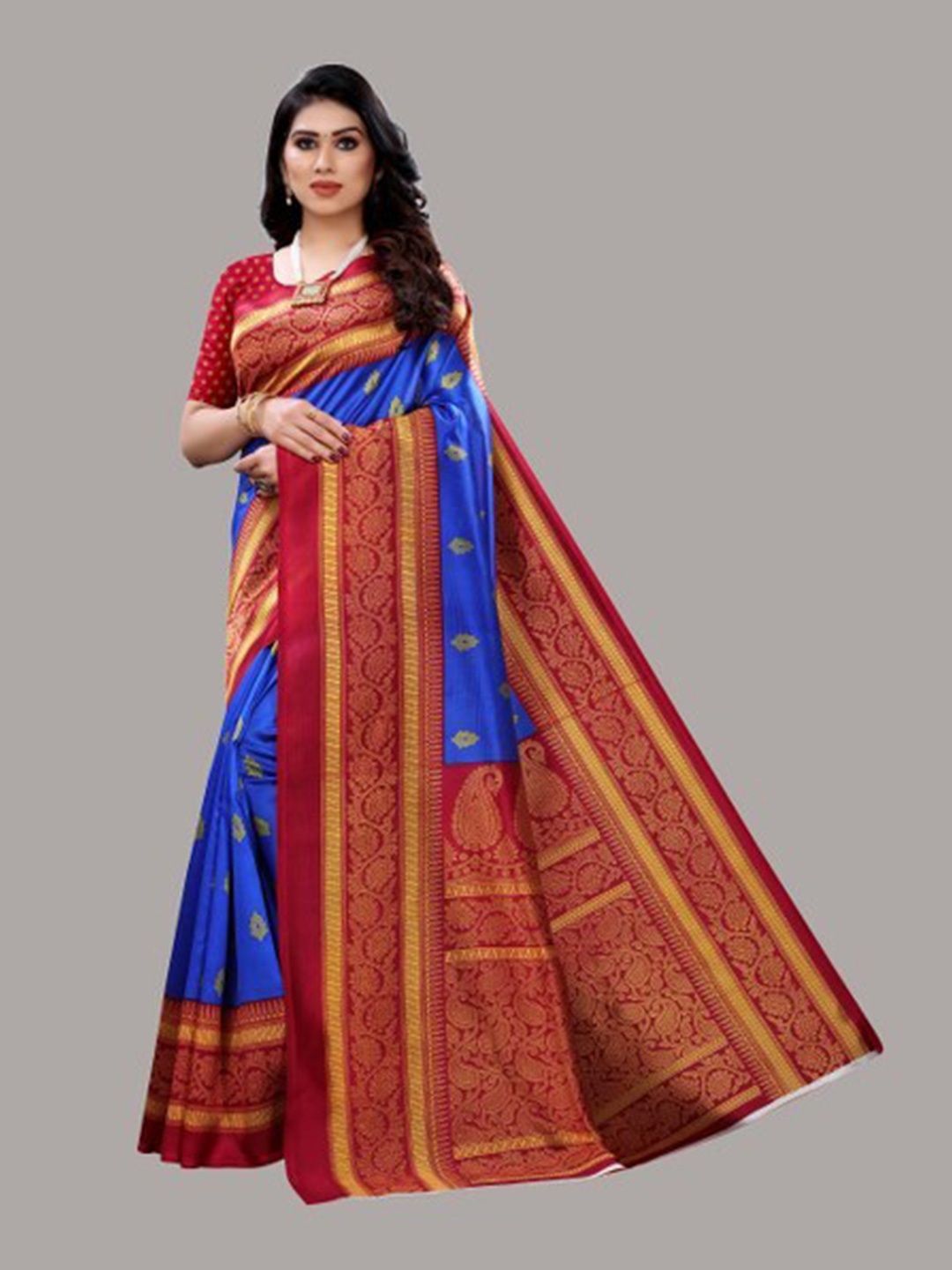 

Yashika Blue & Red Floral Art Silk Saree