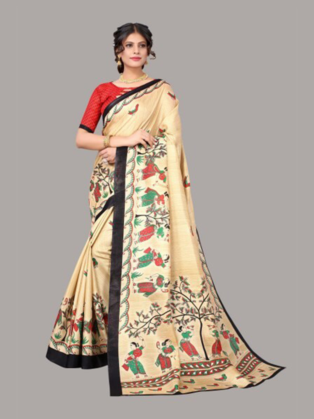 

Yashika Black & Beige Ethnic Motifs Art Silk Saree