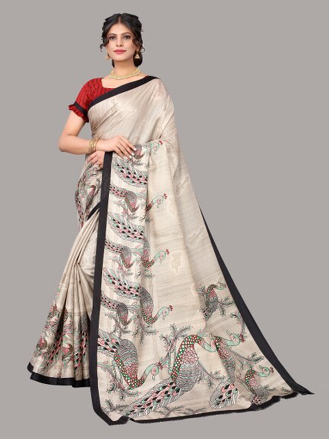 

Yashika Black & Cream-Coloured Ethnic Motifs Art Silk Saree