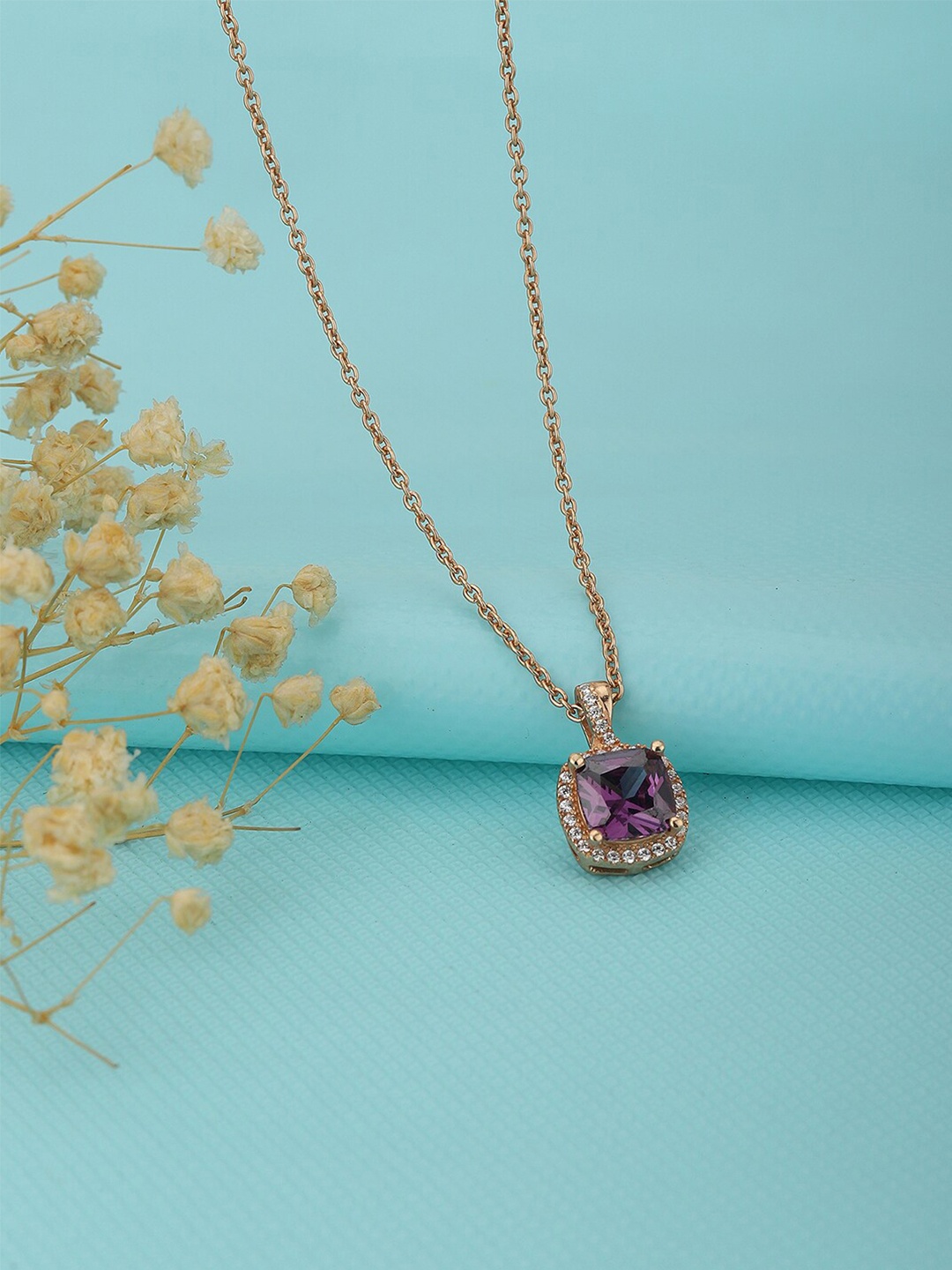 

VANBELLE Rose Gold & Purple Sterling Silver Rose Gold-Plated Handcrafted Necklace