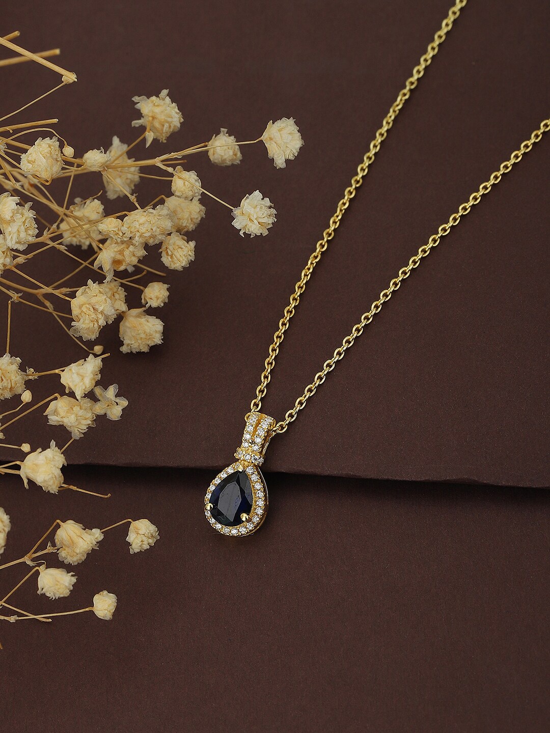 

VANBELLE Gold-Toned & White Sterling Silver Gold-Plated Handcrafted Necklace