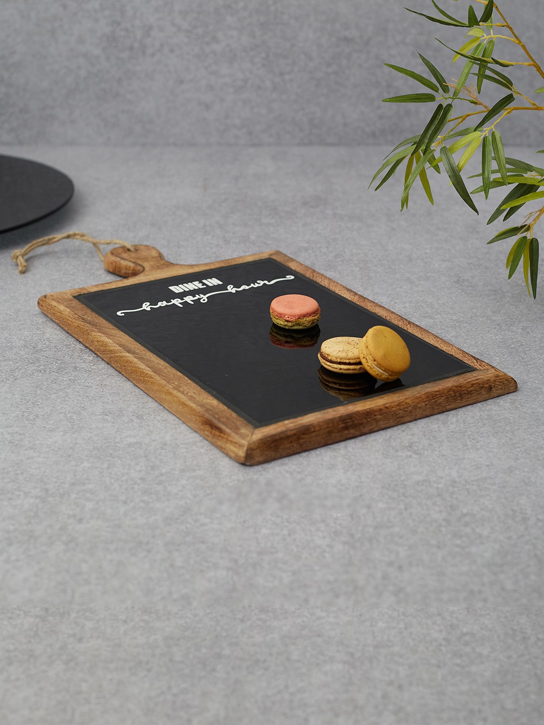 

HomeTown Black Printed Handcrafted Glass Trays With Wooden Handle
