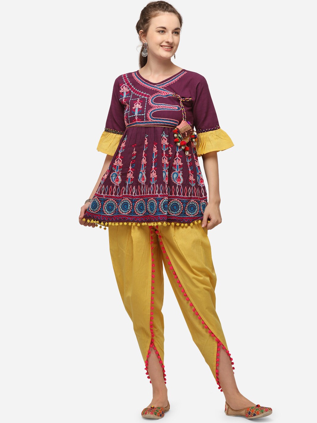 

MESMORA FASHION Women Purple Embroidered Pure Cotton Co-Ords