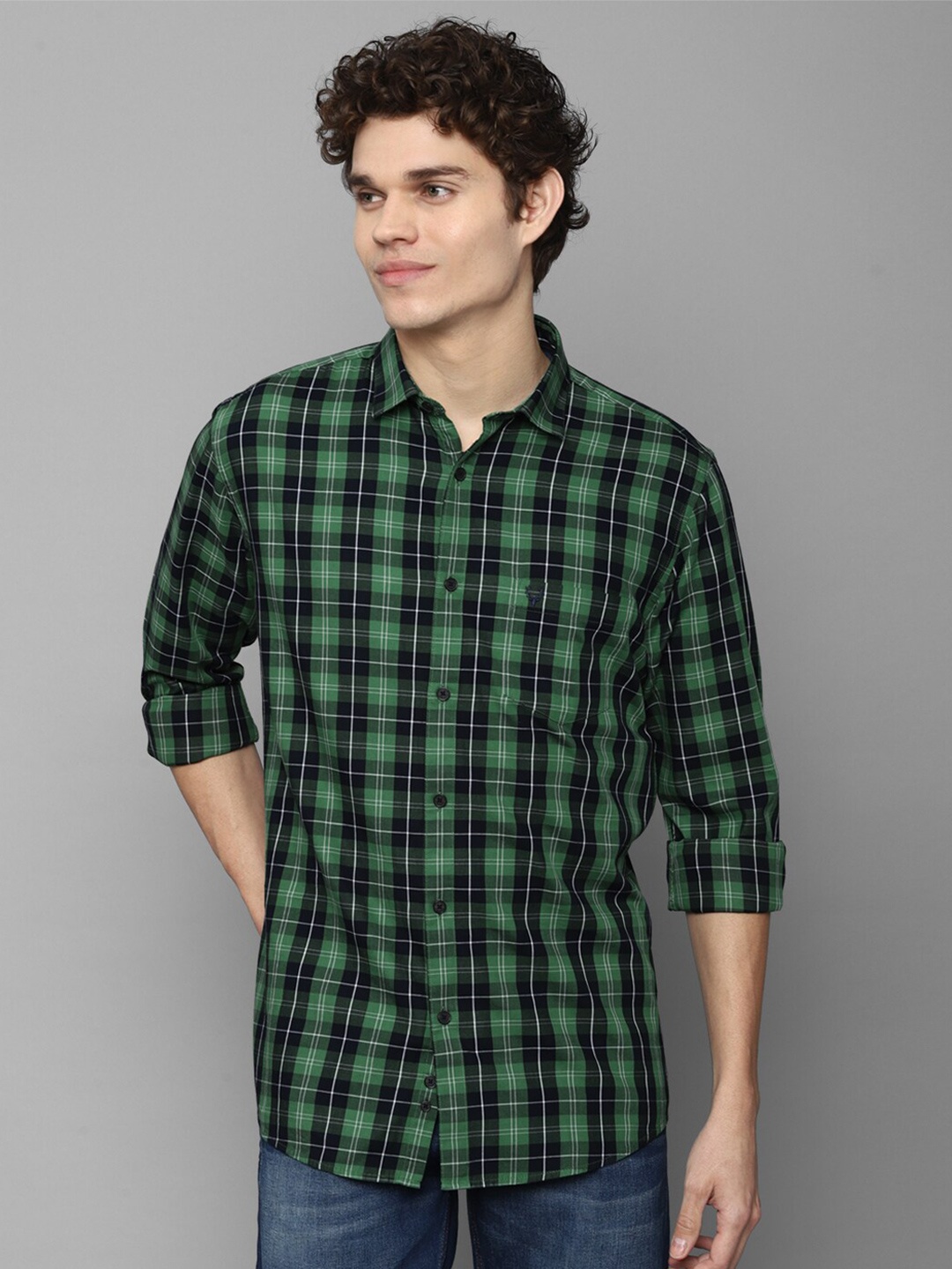 

Allen Solly Men Green Slim Fit Tartan Checks Checked Casual Shirt