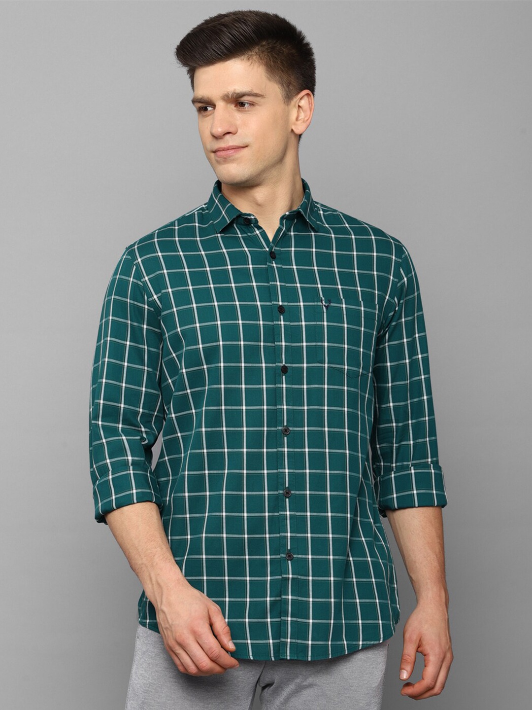 

Allen Solly Men Green Slim Fit Tartan Checks Checked Casual Shirt
