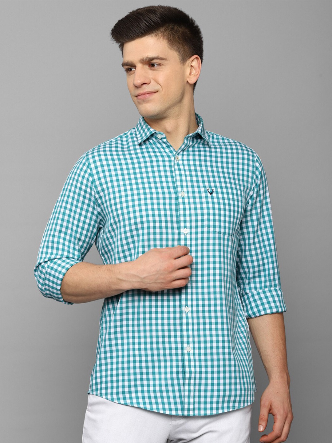 

Allen Solly Men Green Slim Fit Gingham Checks Checked Casual Shirt