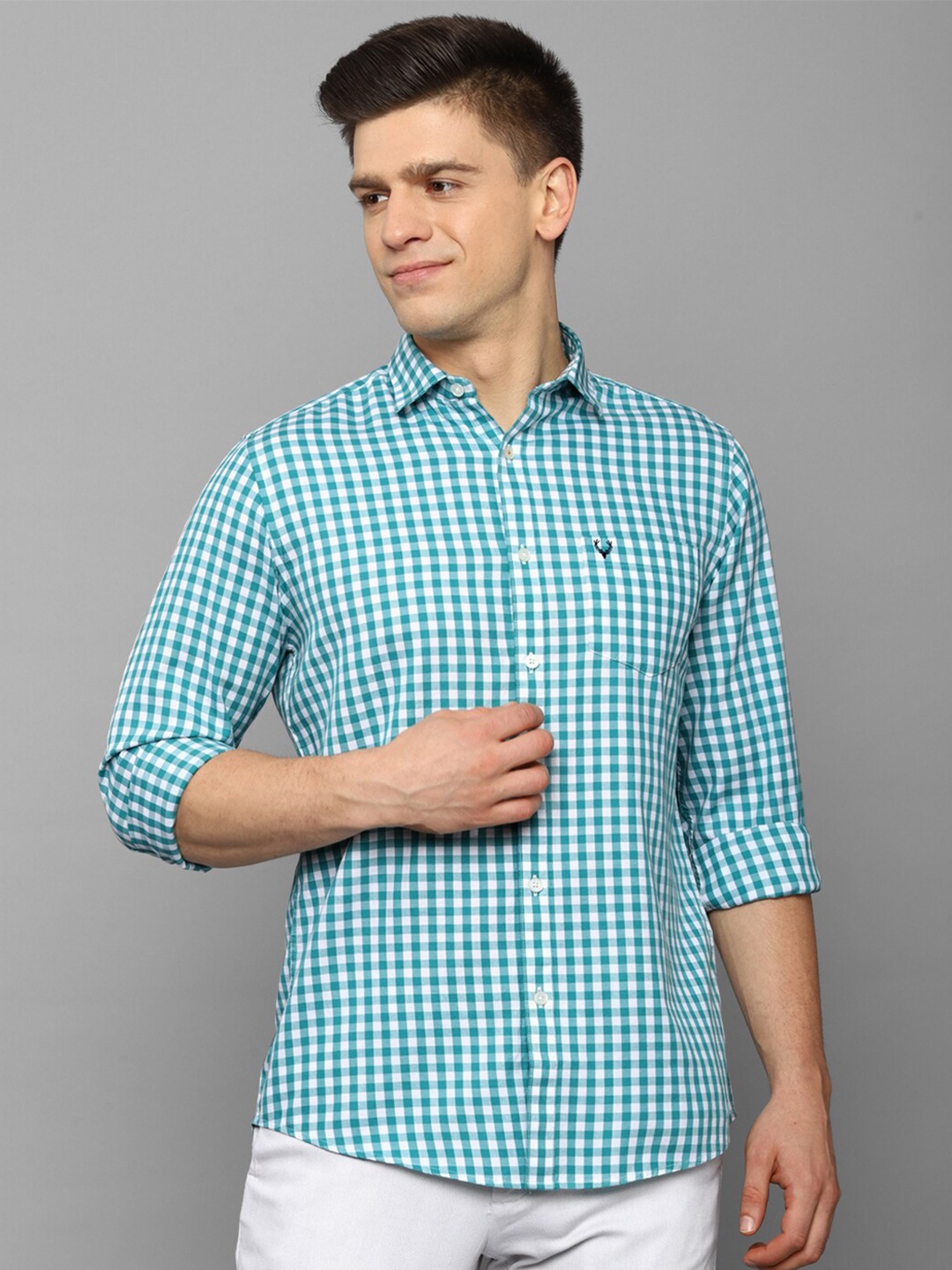 

Allen Solly Men Green Slim Fit Gingham Checks Checked Casual Shirt