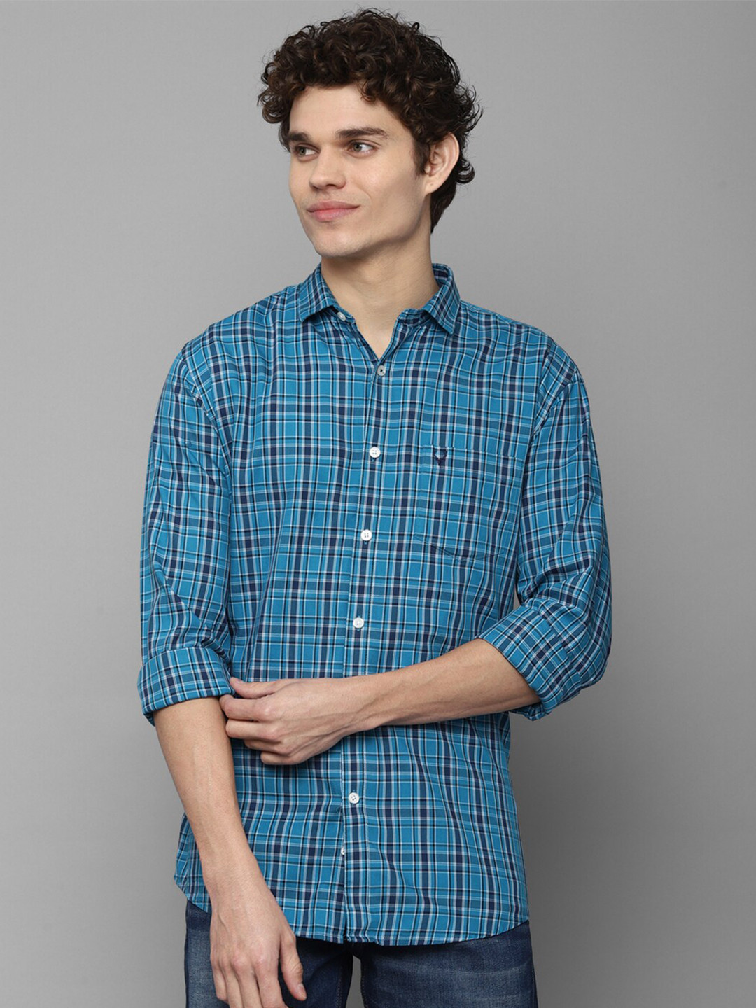 

Allen Solly Men Blue Slim Fit Tartan Checks Checked Casual Shirt