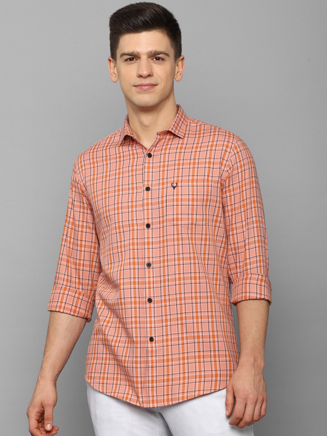 

Allen Solly Men Peach-Coloured Slim Fit Tartan Checks Checked Casual Shirt