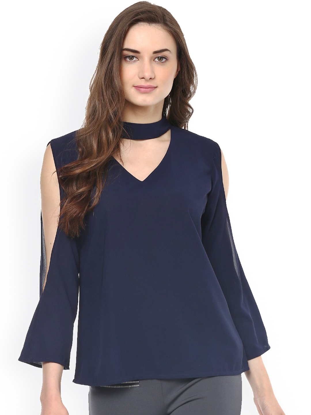 

Pannkh Women Navy Solid Top, Navy blue