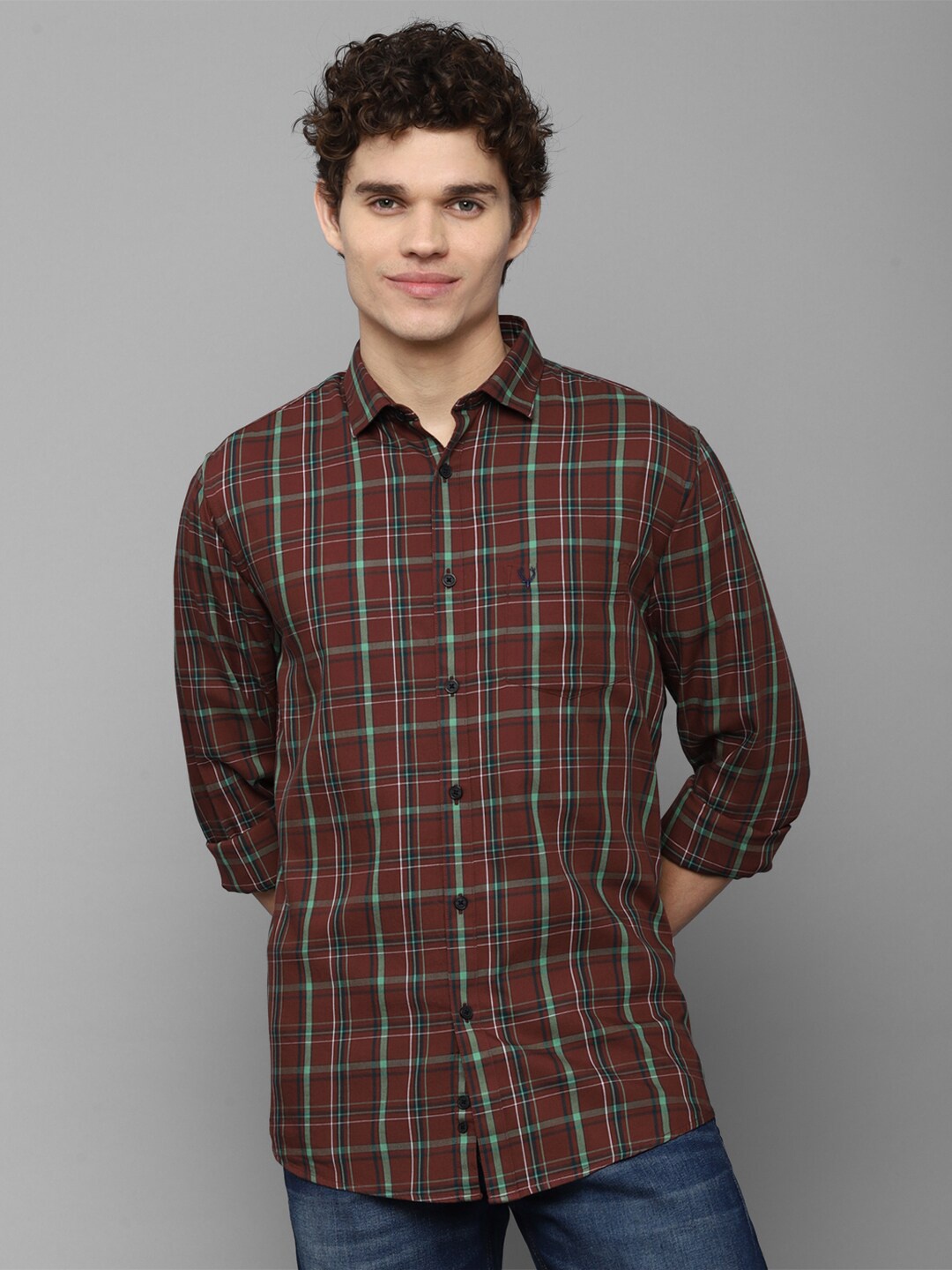 

Allen Solly Men Maroon Slim Fit Tartan Checks Checked Casual Shirt