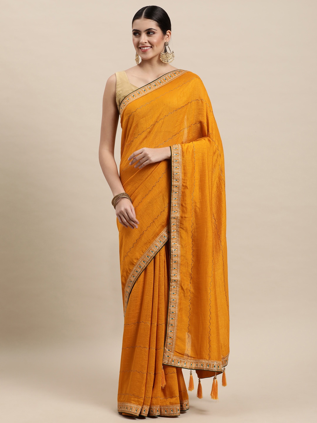 

MOHEY Mustard Yellow Embellished Saree