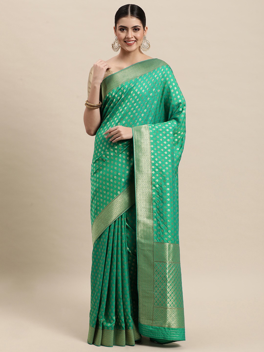 

MOHEY Green Ethnic Motifs Woven Design Saree
