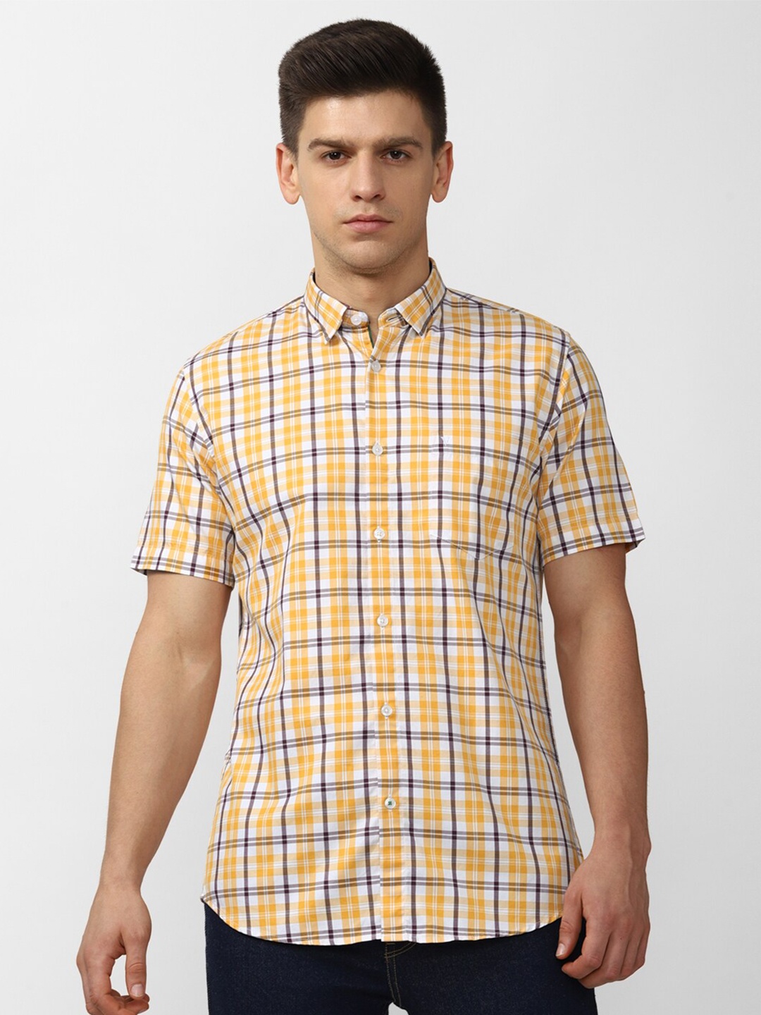

Van Heusen Sport Men Yellow Slim Fit Tartan Checks Checked Casual Shirt