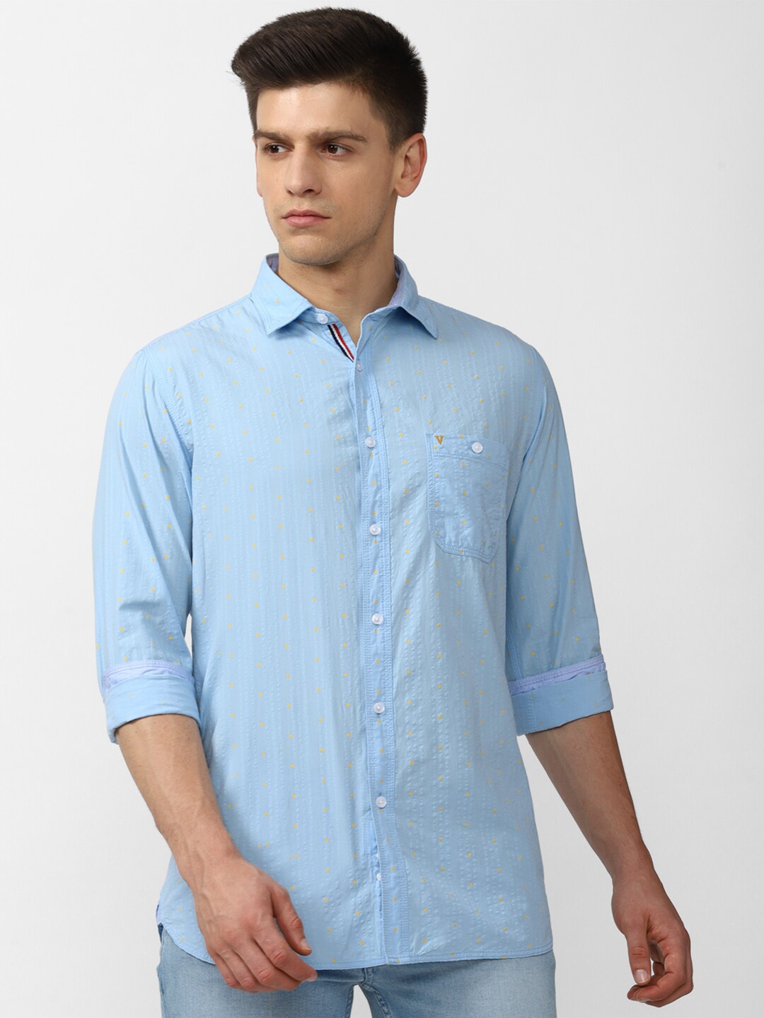 

Van Heusen Sport Men Blue Slim Fit Micro Checks Striped Casual Shirt