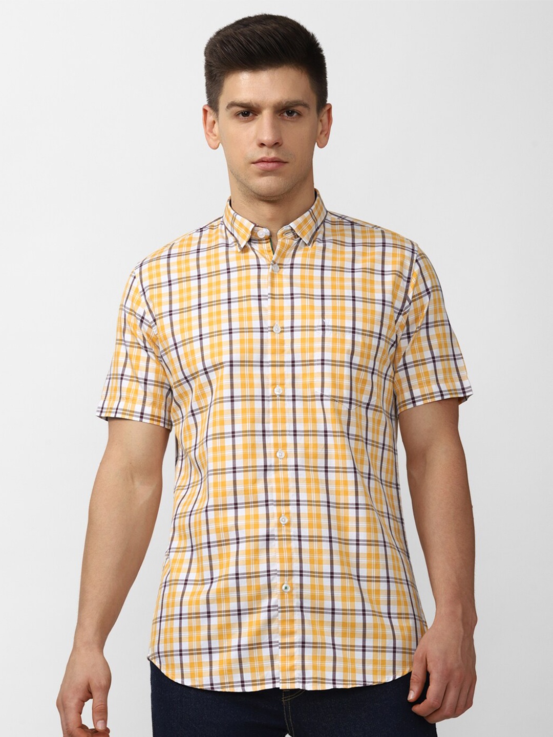 

Van Heusen Sport Men Yellow Slim Fit Tartan Checks Checked Casual Shirt