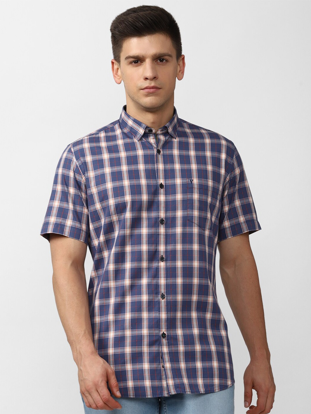 

Van Heusen Sport Men Blue Slim Fit Tartan Checks Checked Casual Shirt