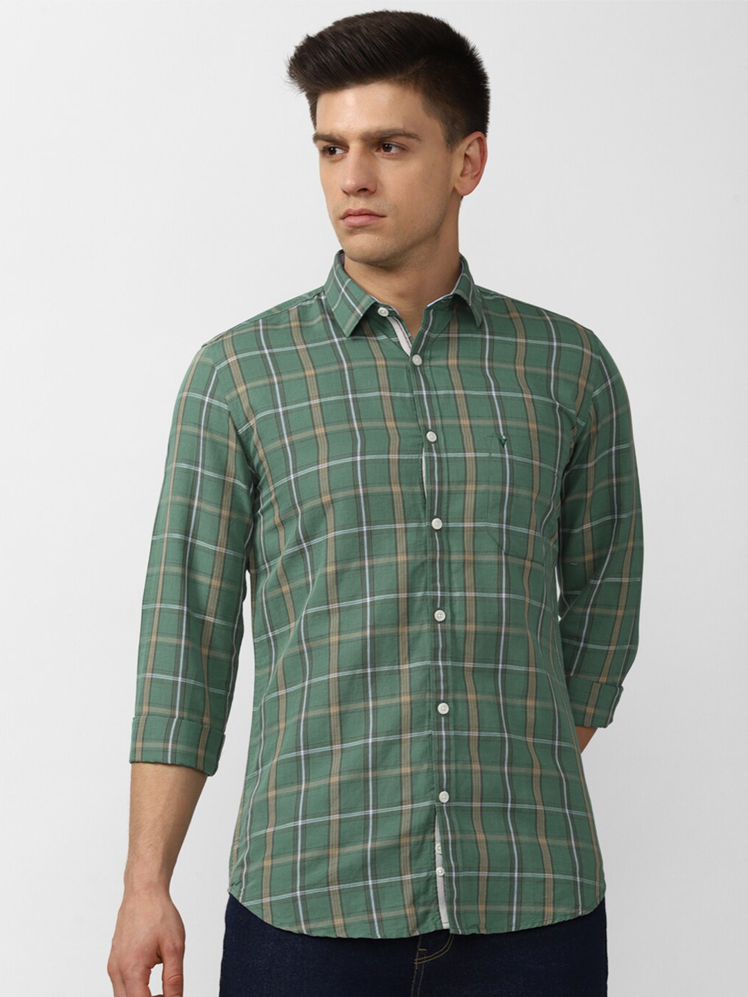 

Van Heusen Sport Men Green Slim Fit Tartan Checks Checked Casual Shirt