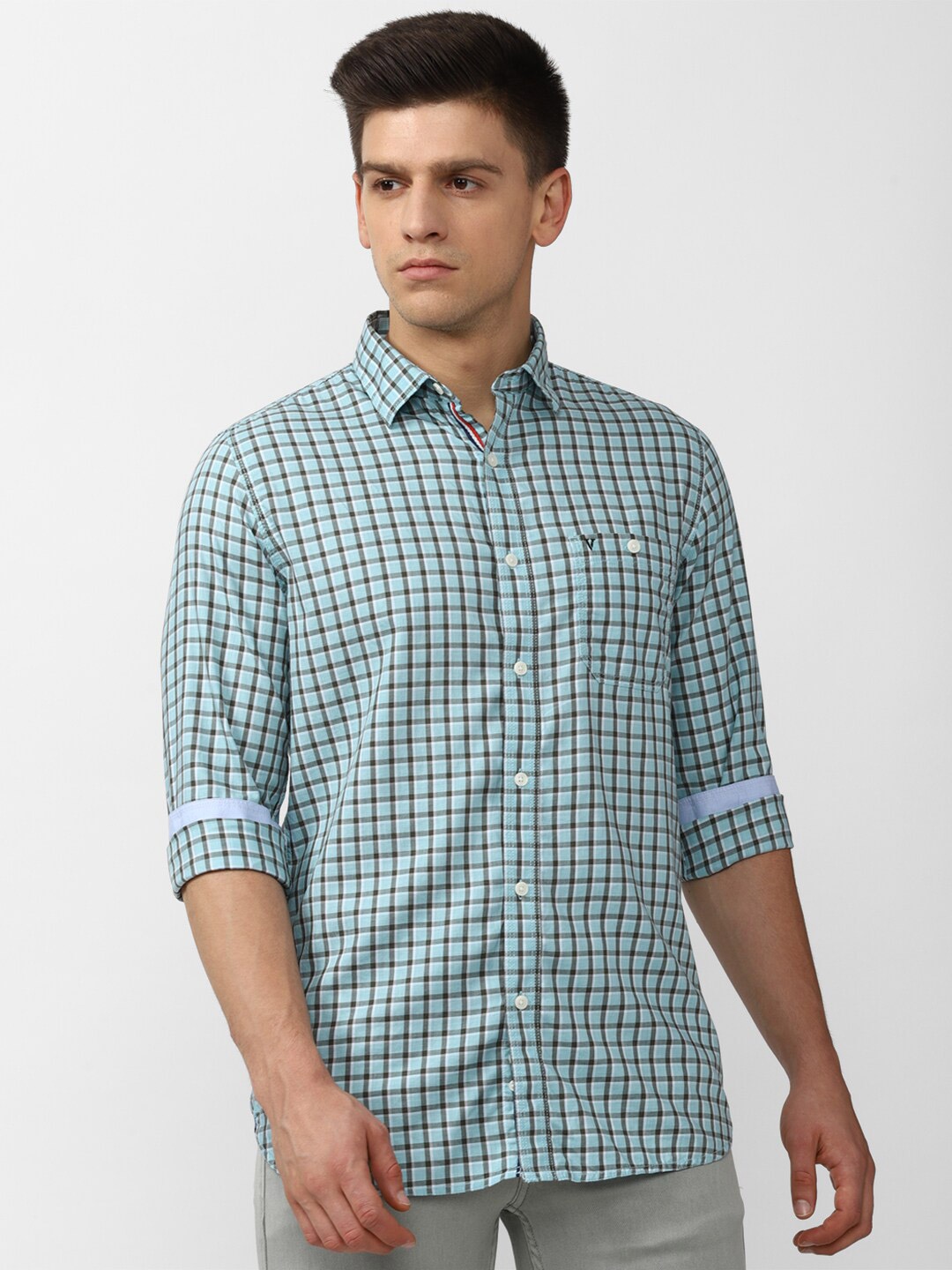 

Van Heusen Sport Men Blue Slim Fit Gingham Checks Checked Casual Shirt