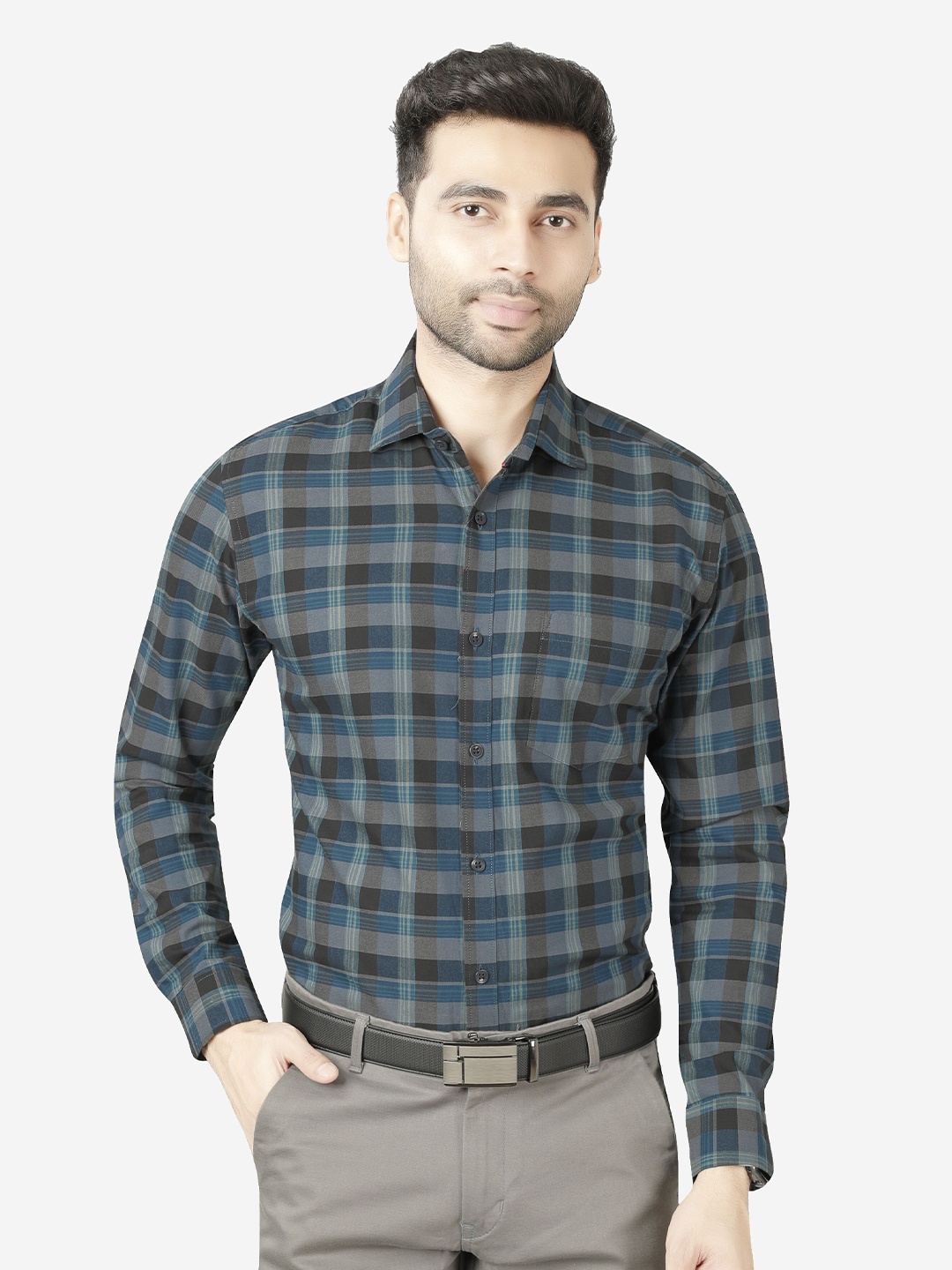 

5TH ANFOLD Men Green Slim Fit Tartan Checks Checked Formal Shirt