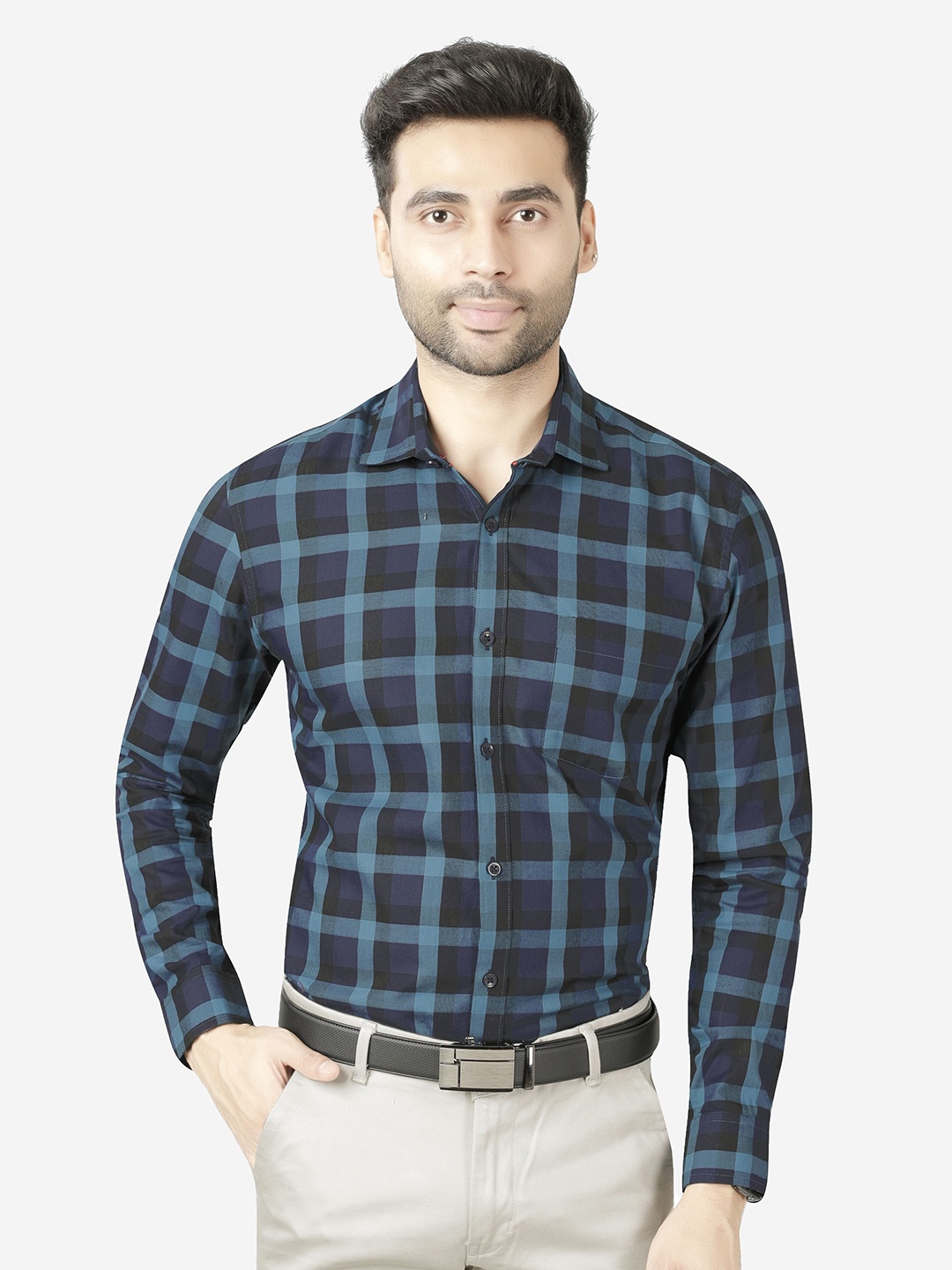 

5TH ANFOLD Men Green Slim Fit Tartan Checks Checked Formal Shirt