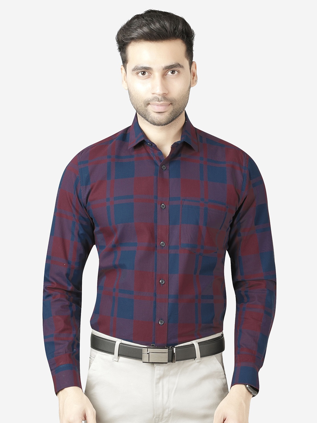 

5TH ANFOLD Men Red Slim Fit Checked Formal Shirt