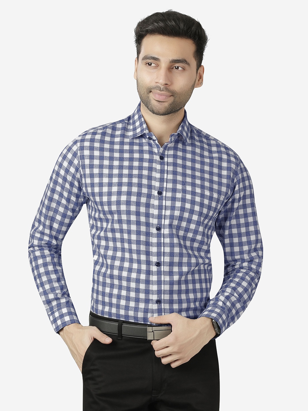 

5TH ANFOLD Men Blue Slim Fit Checked Formal Shirt