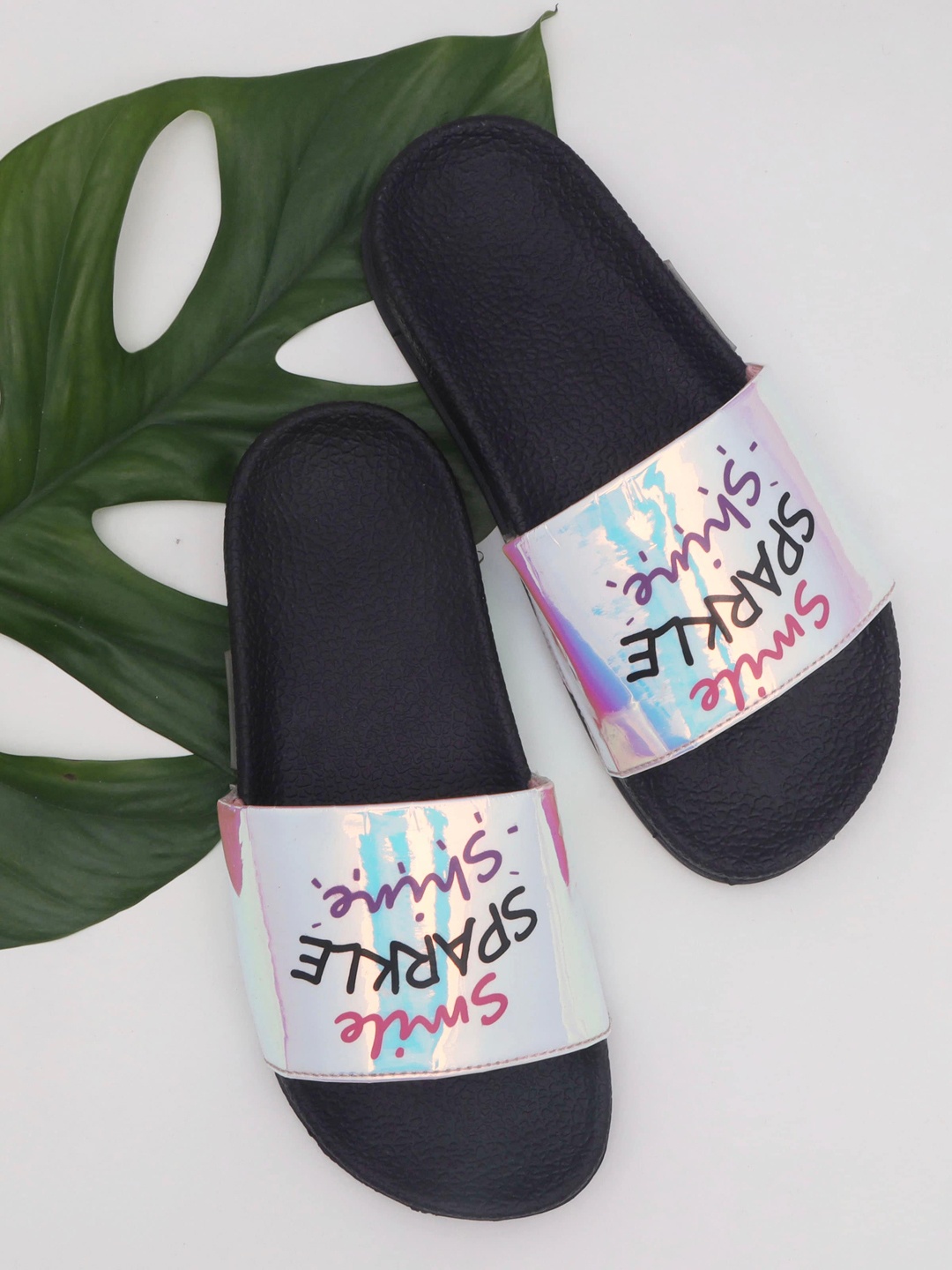 

DChica Girls Black Printed Open Toe Flats