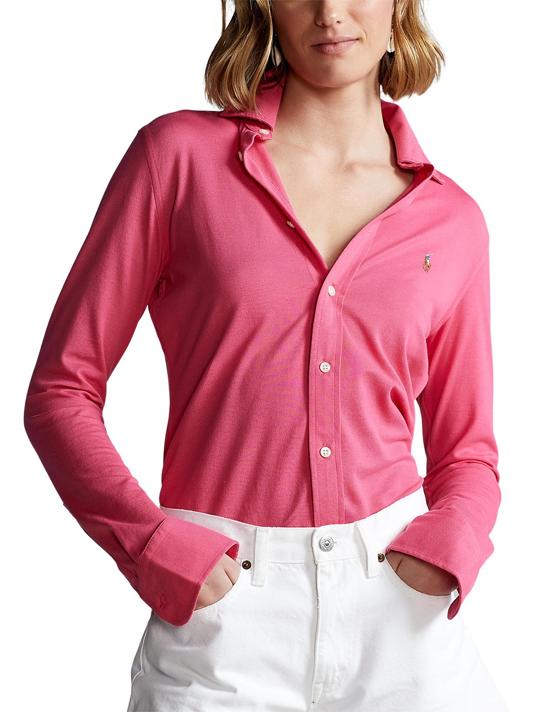 

Polo Ralph Lauren Women Pink Solid Knitted Shirts