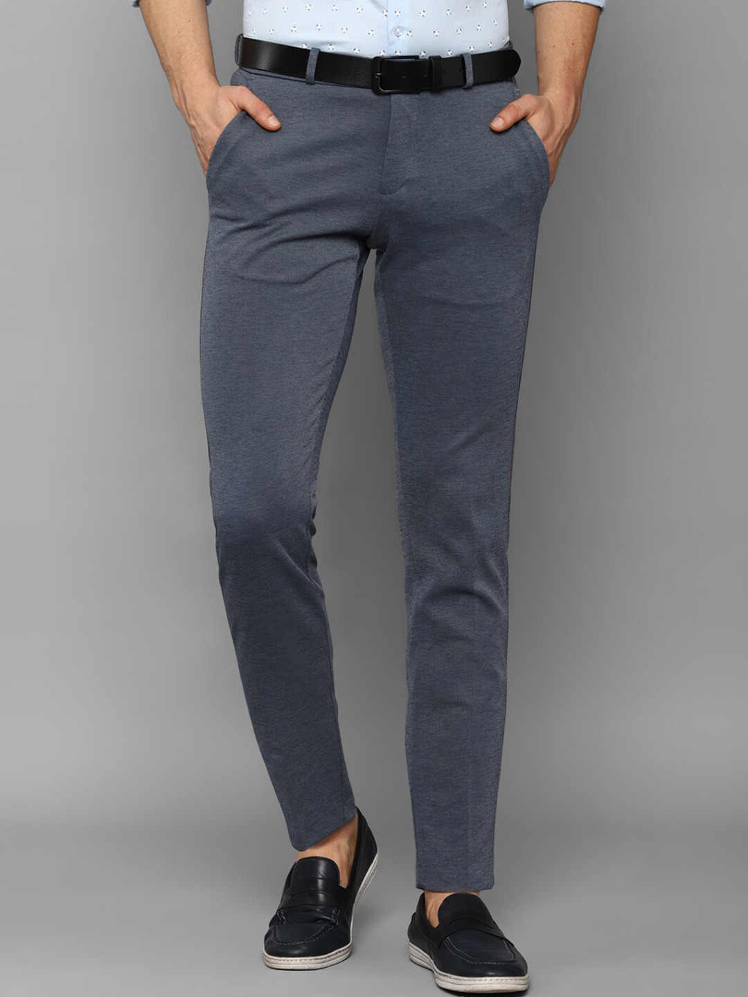 

Allen Solly Men Navy Blue Textured Slim Fit Trousers