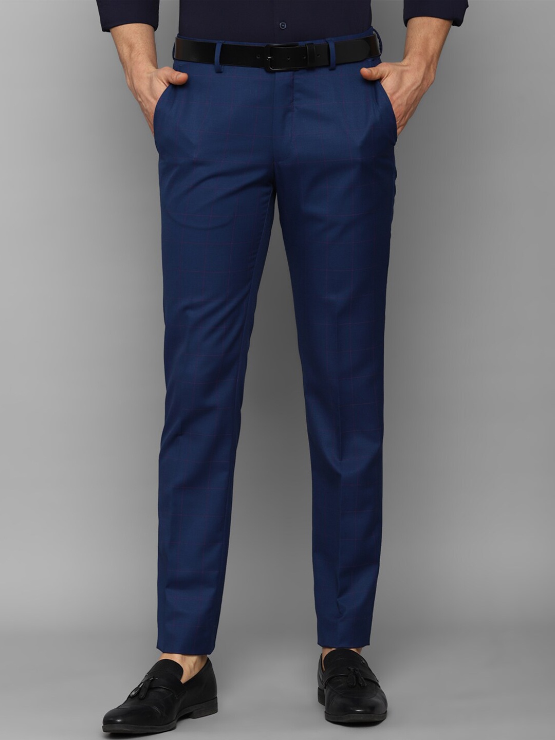 

Allen Solly Men Navy Blue Textured Slim Fit Trousers
