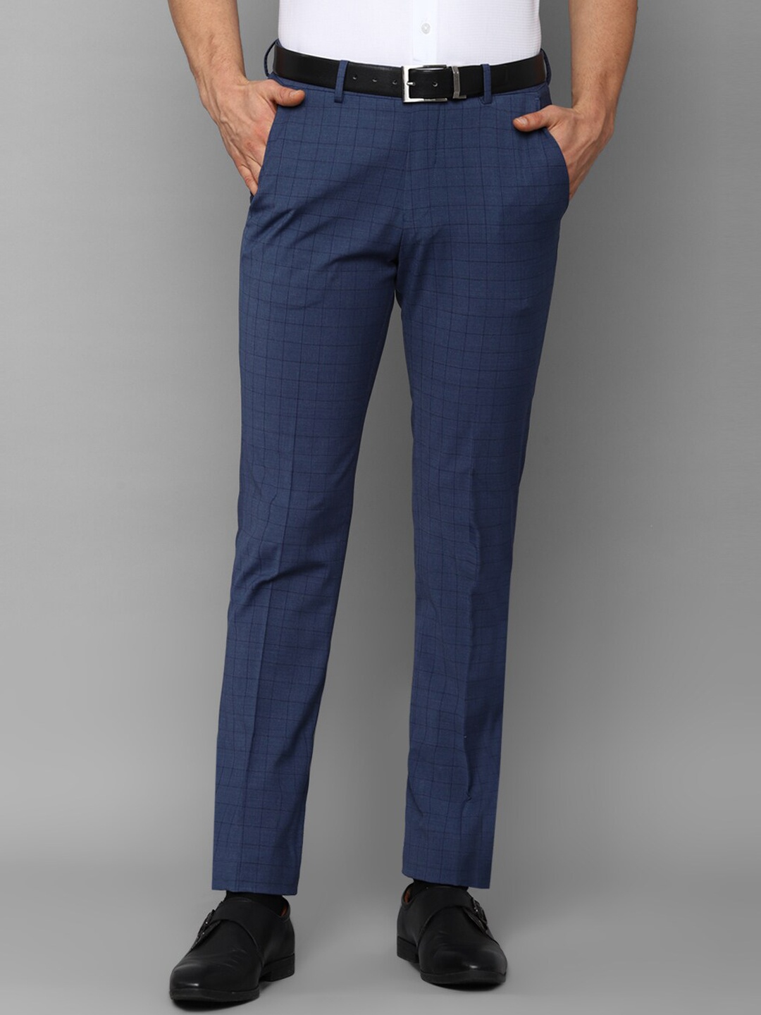 

Louis Philippe Men Navy Blue Checked Slim Fit Trousers
