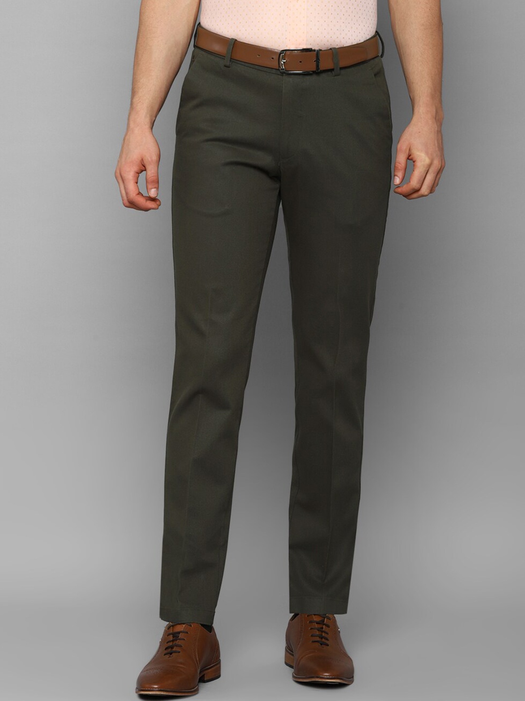 

Louis Philippe Men Olive Green Textured Slim Fit Trousers
