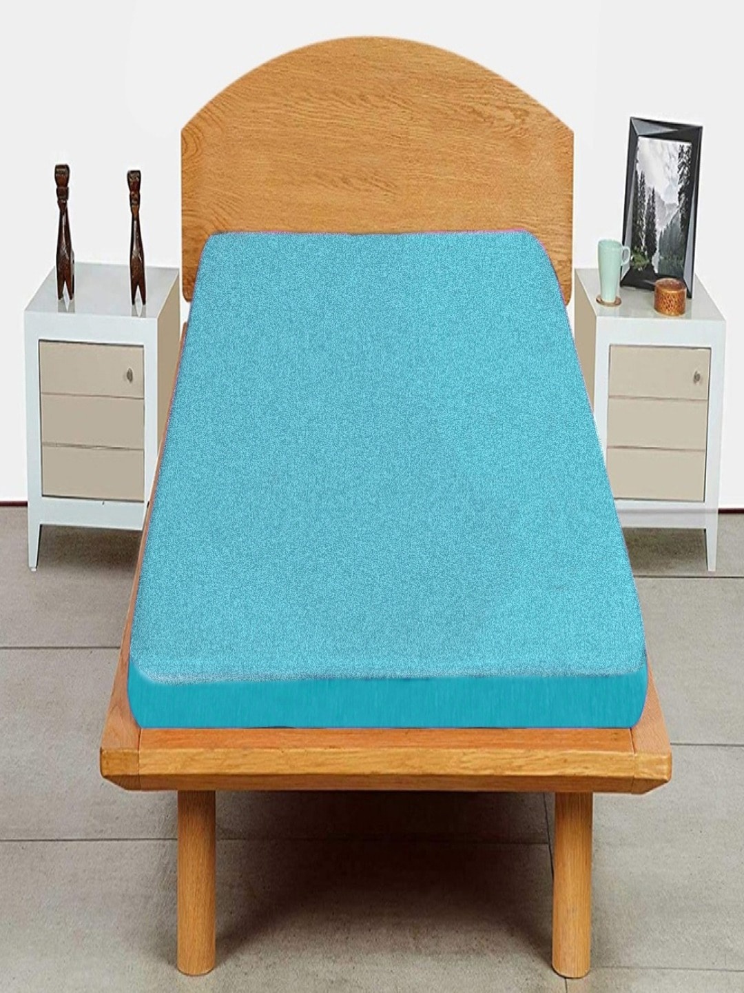 Trance Home Linen Turquoise Blue Solid Single Size Mattress Protector