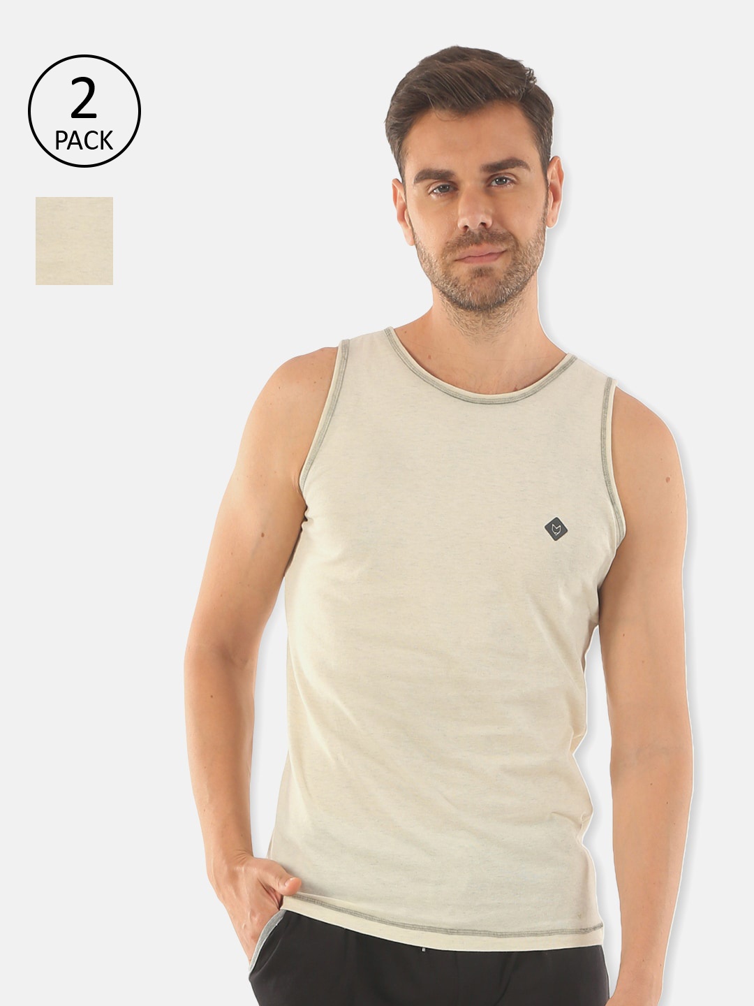 

Almo Wear Pack of 2 Men Beige Cotton Vest