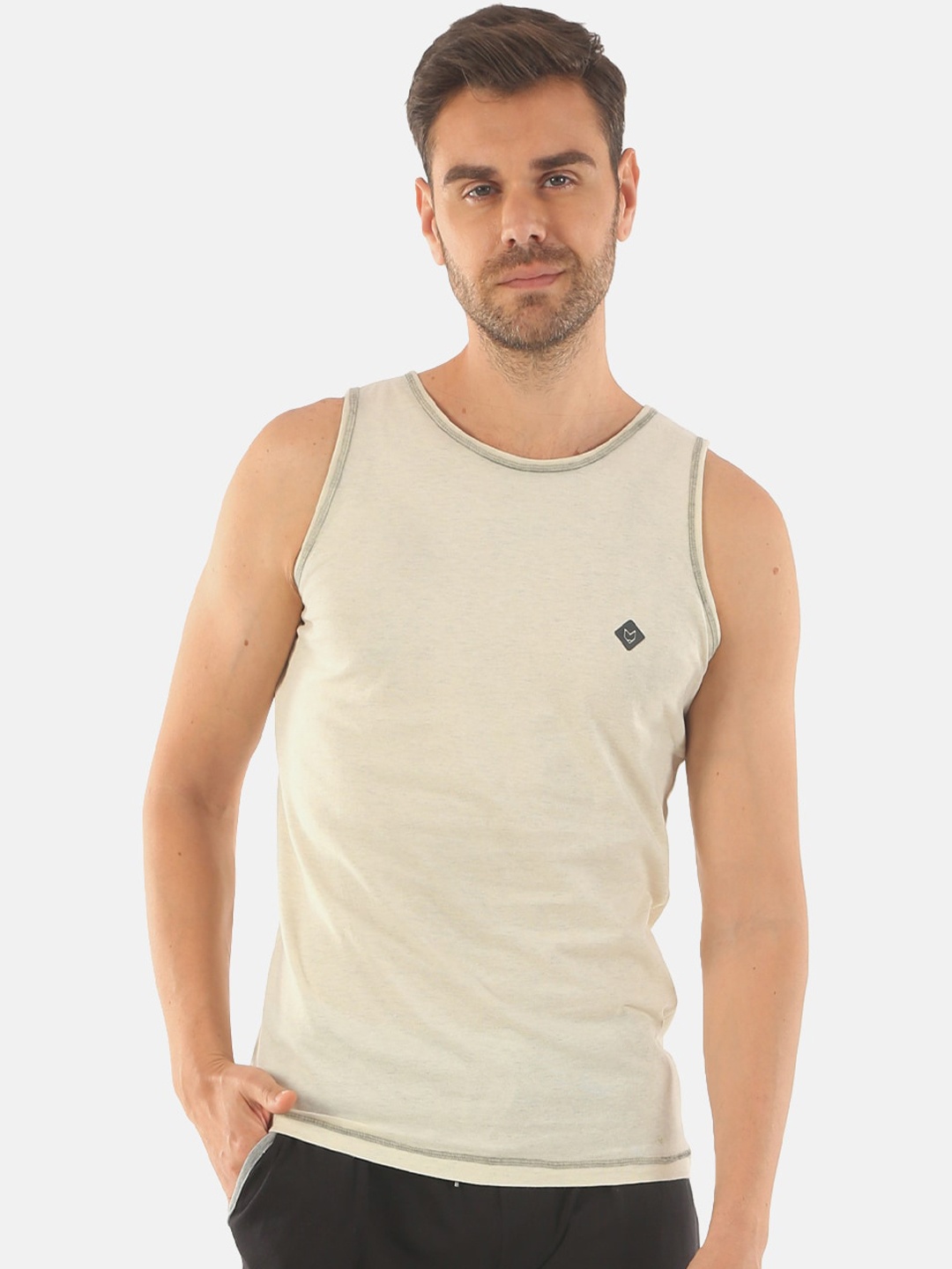 

Almo Wear Men Off White Solid Pure Cotton Innerwear Vests