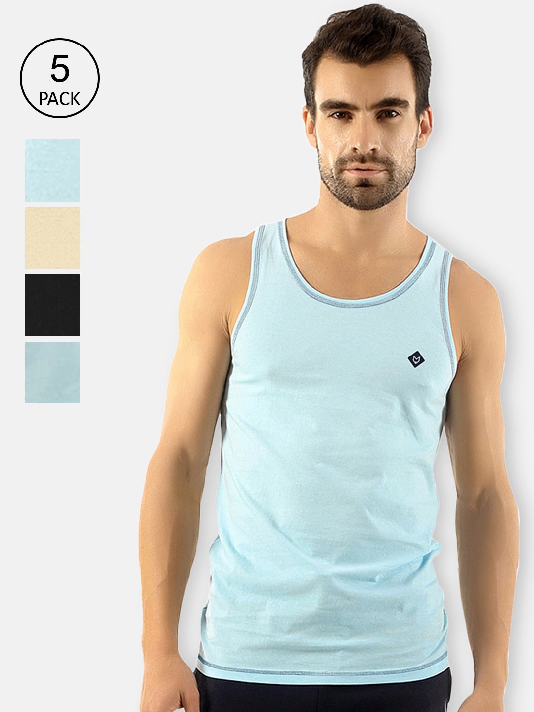 

Almo Wear Men Pack Of 5 Assorted Slim Fit Pure Cotton Innerwear Vest