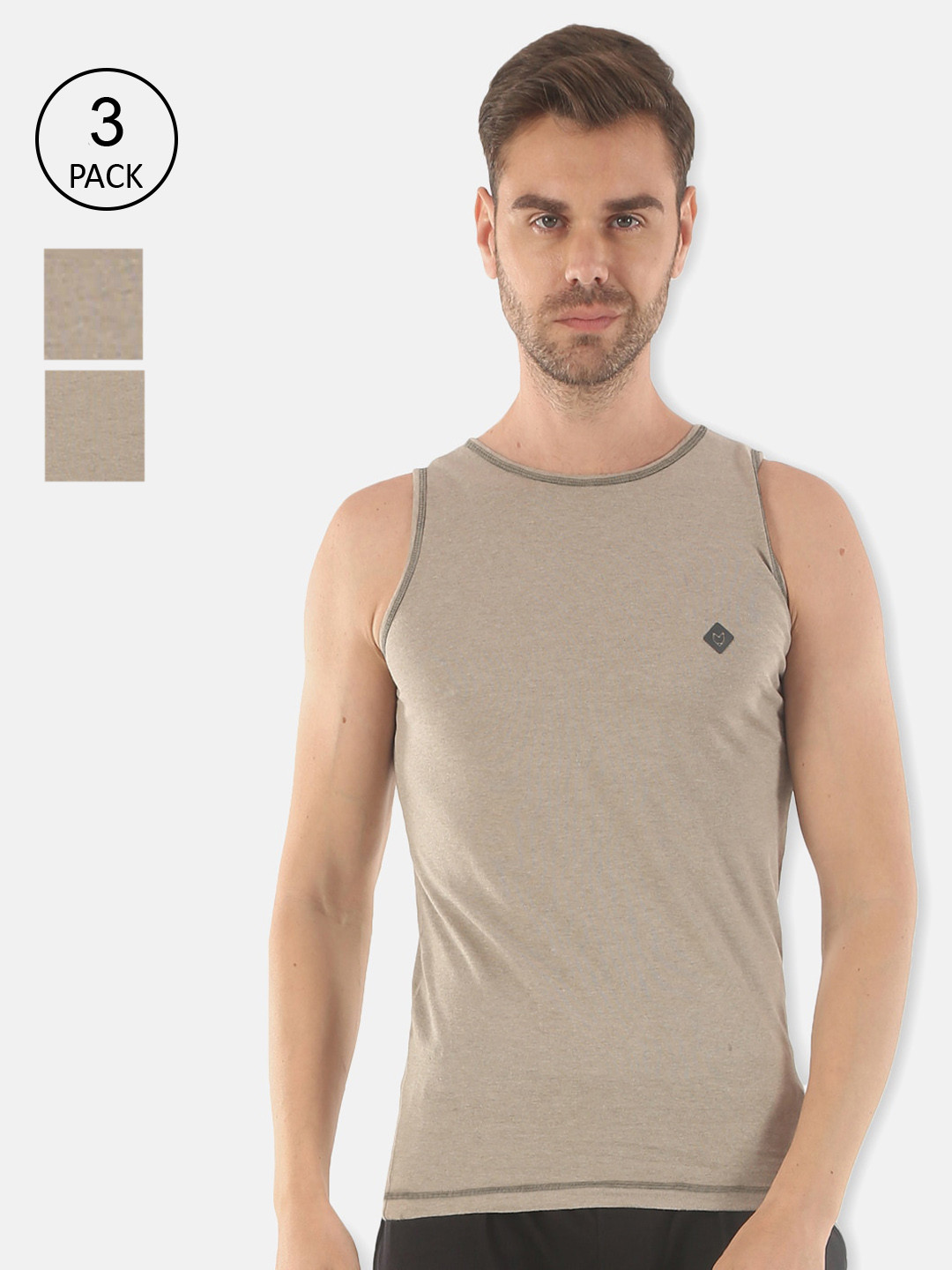 

Almo Wear Pack of 3 Men Brown Cotton Vest