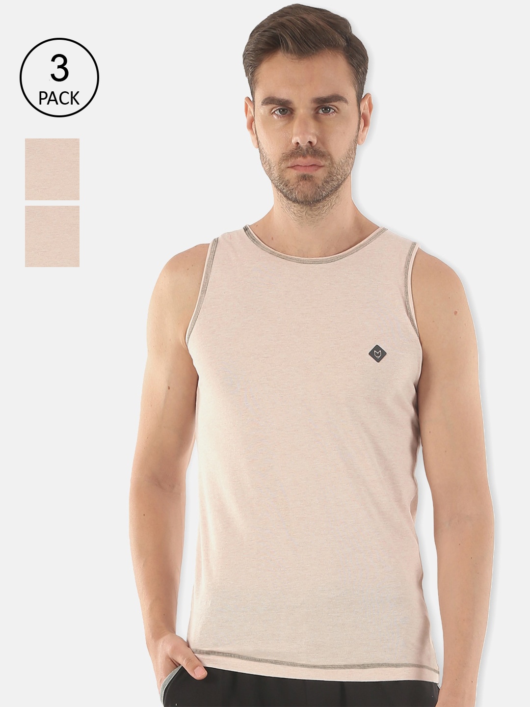 

Almo Wear Men Pack of 3 Cotton Innerwear Vests, Peach