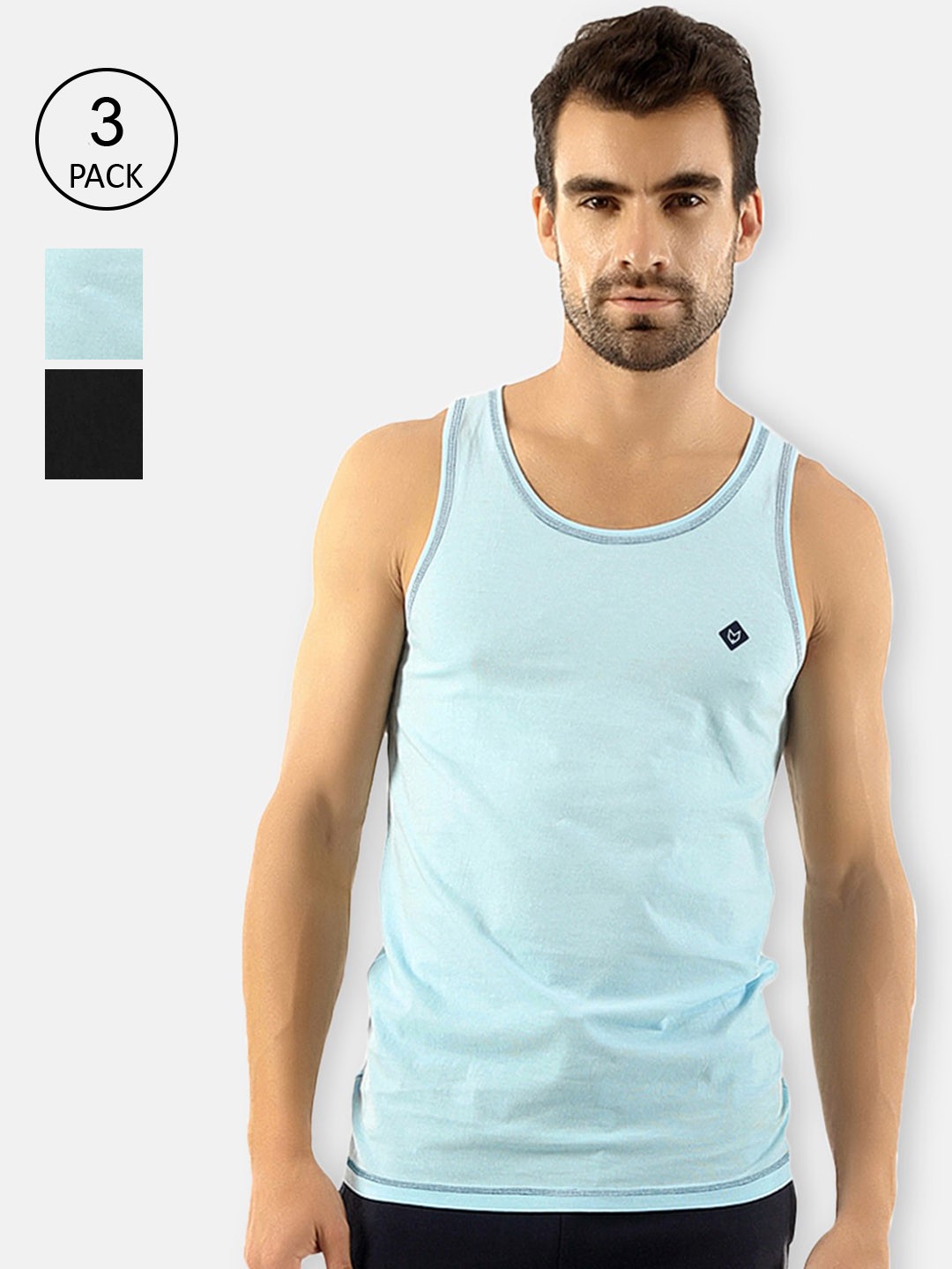 

Almo Wear Men Pack Of 3 Blue Solid Cotton Innerwear Vests
