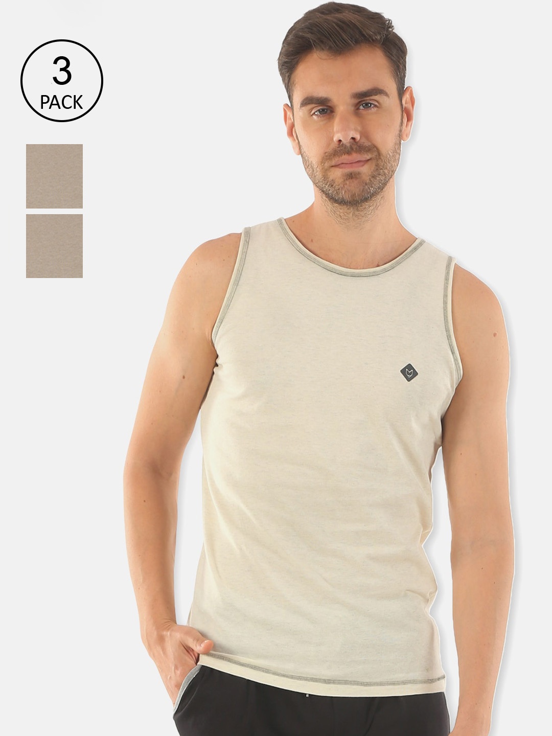 

Almo Wear Pack of 3 Men Cotton Vest, Beige