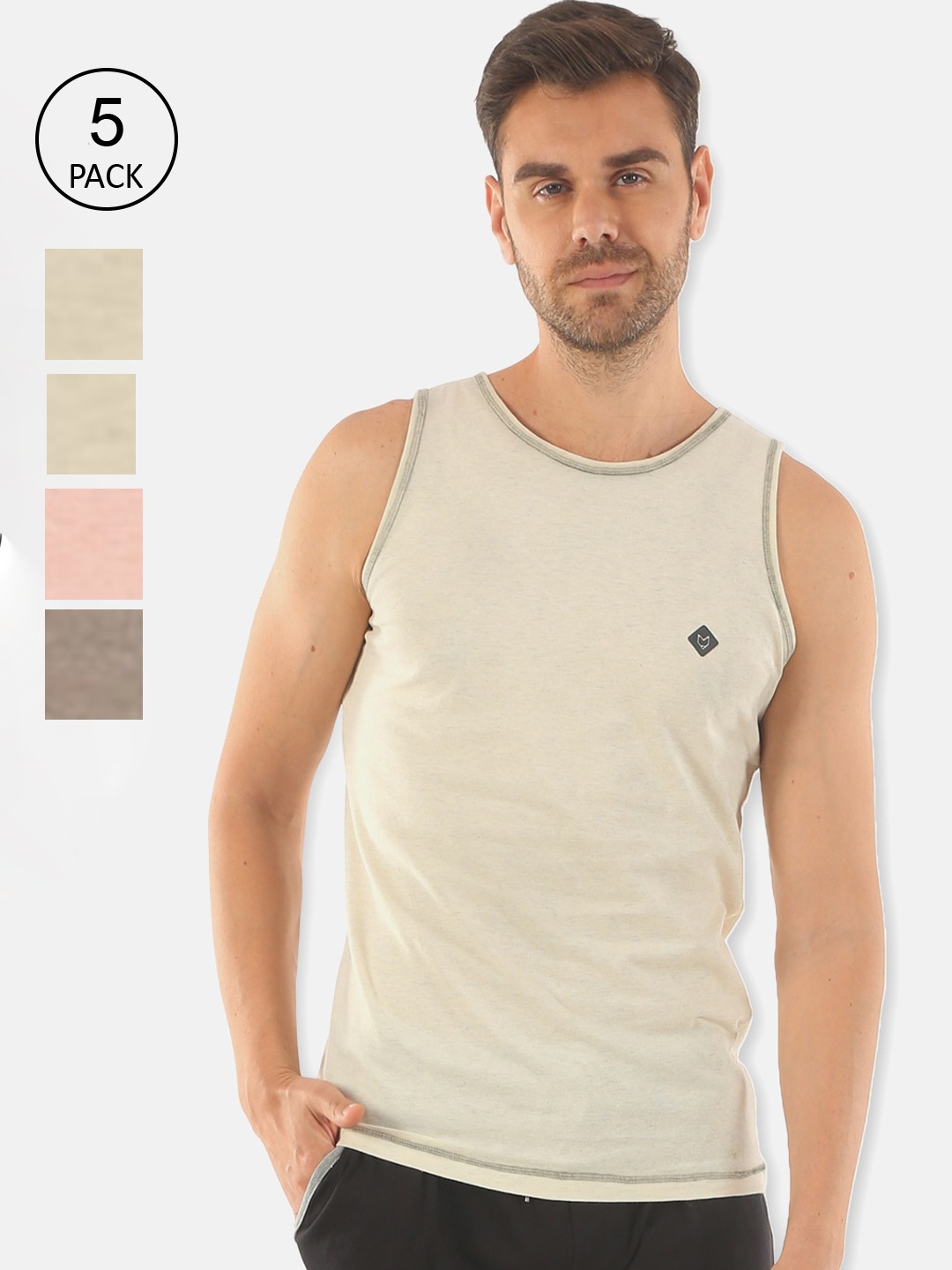 

Almo Wear Men Set of 5 Solid Innerwear Cotton Vests, Off white