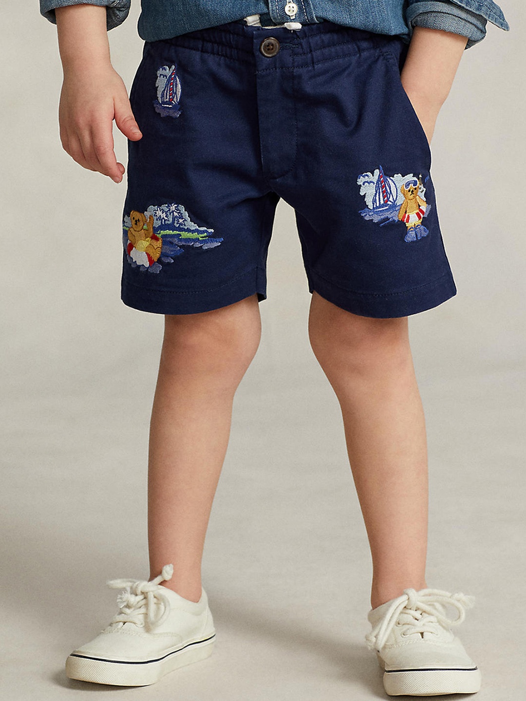 

Polo Ralph Lauren Boys Navy Blue Polo Prepster Bear Stretch Chino Pure Cotton Shorts