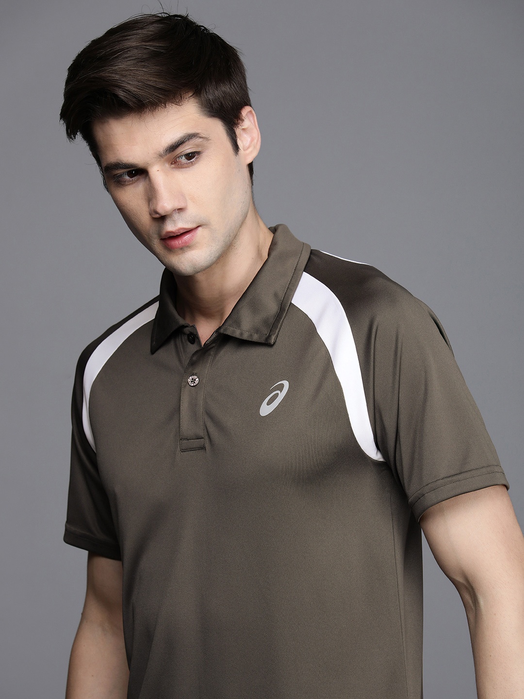 

ASICS Men Solid Raglan Sleeves Polo Collar Training T-shirt, Grey