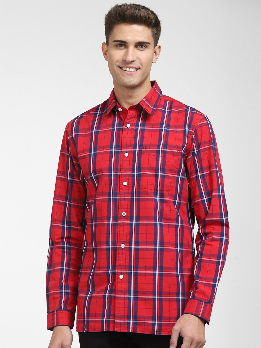 

SELECTED Men Red Slim Fit Tartan Checks Checked Formal Shirt